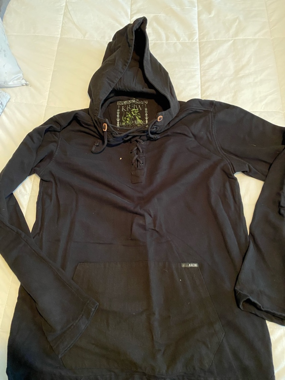 KR3W Black Lace-Up Hooded Pullover